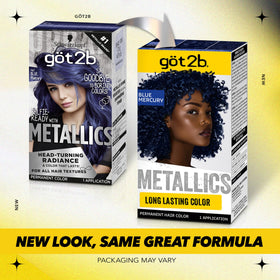 Got2B Metallics Blue Mercury color cream and developer packaging