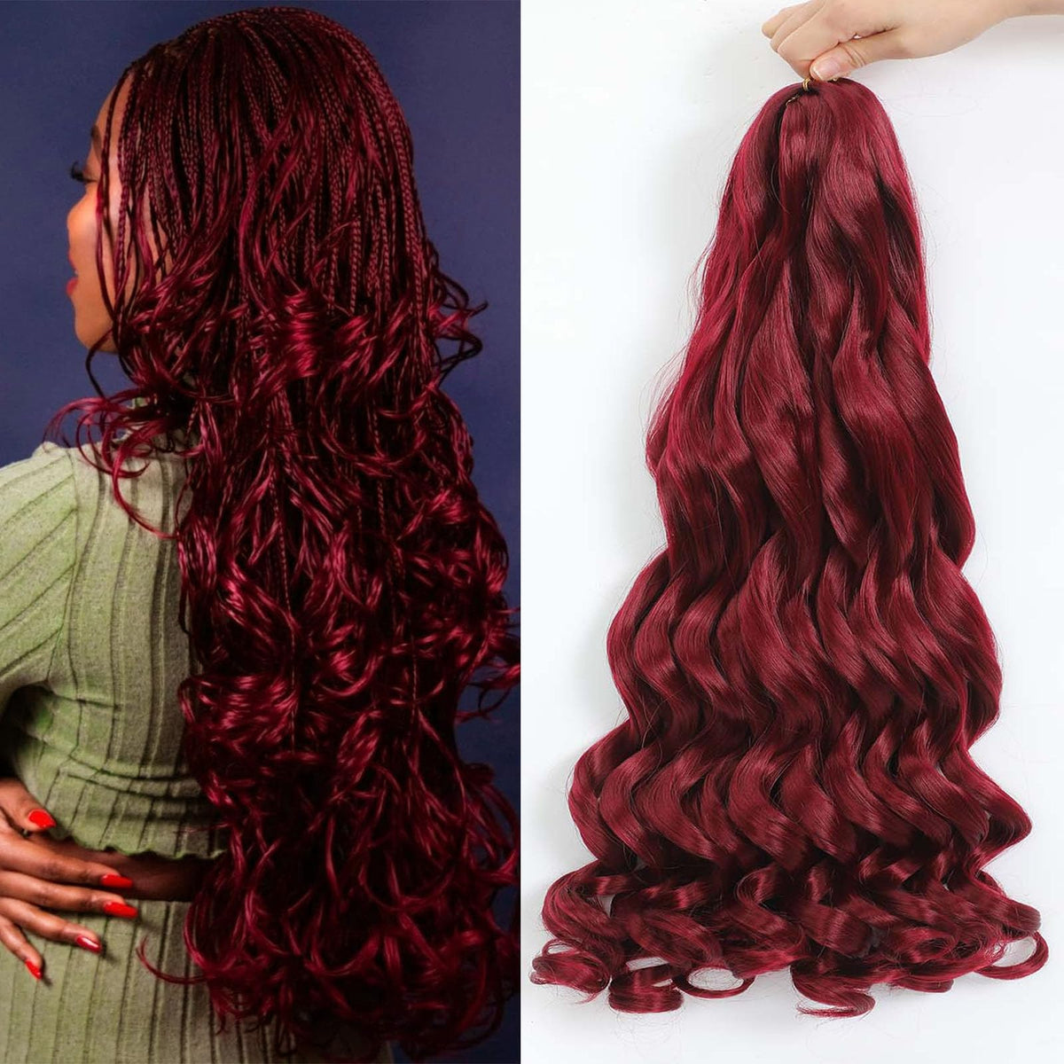 GOTEFERBE French Curl Braiding Hair 18 Inch Burgundy front view