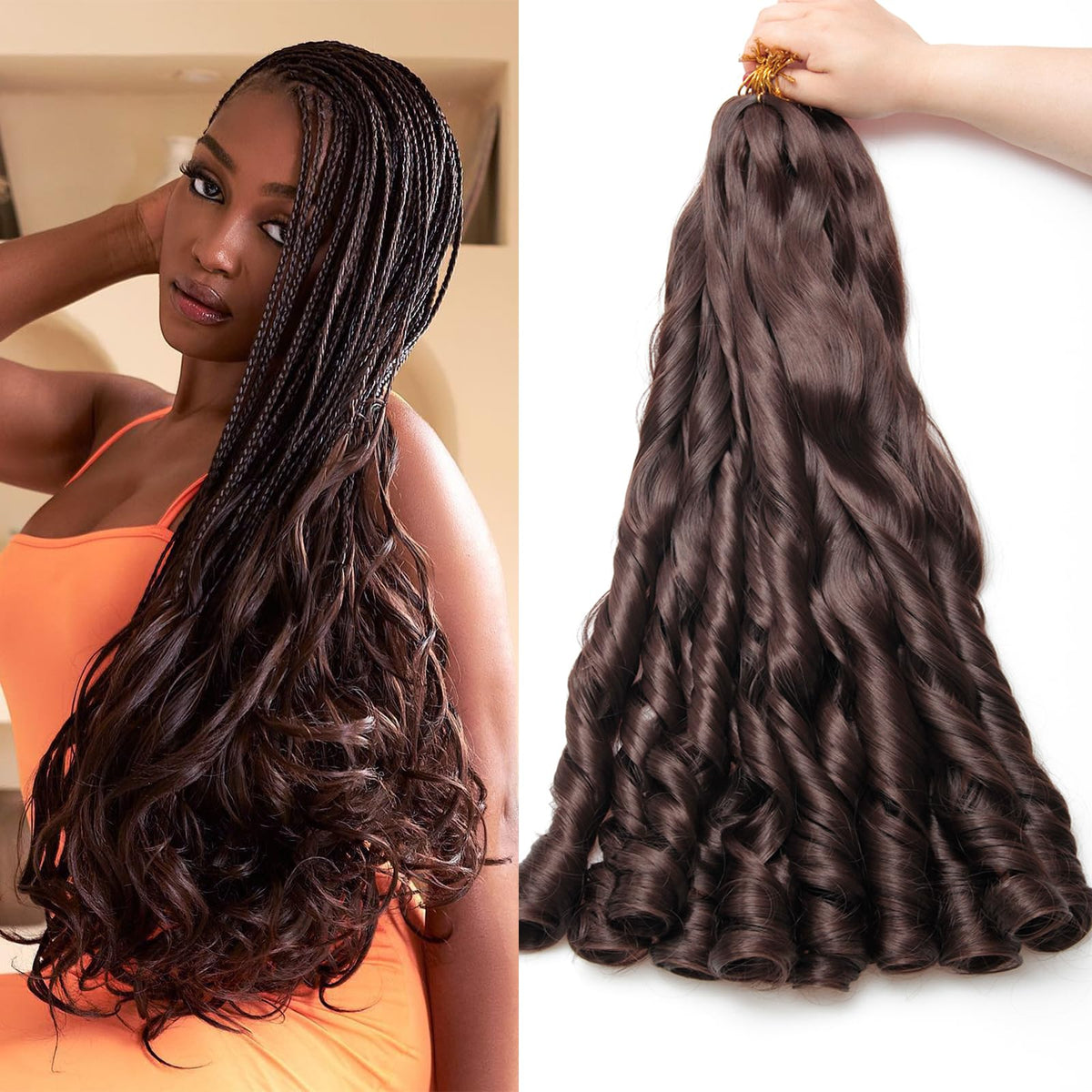 GOTEFERBE French Curl Braiding Hair 18 Inch chocolate brown front view