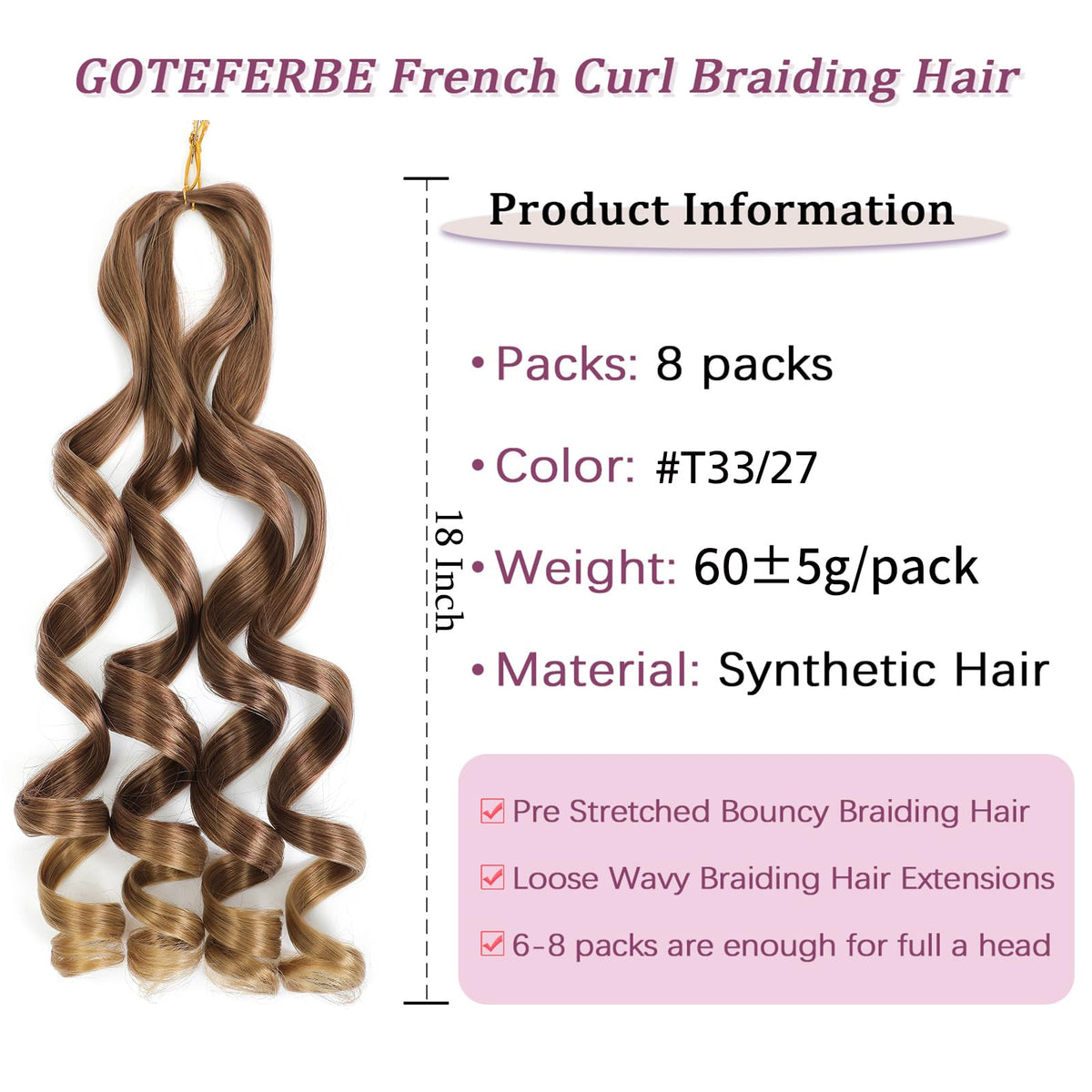 GOTEFERBE French Curl Braiding Hair 18 Inch close-up of texture