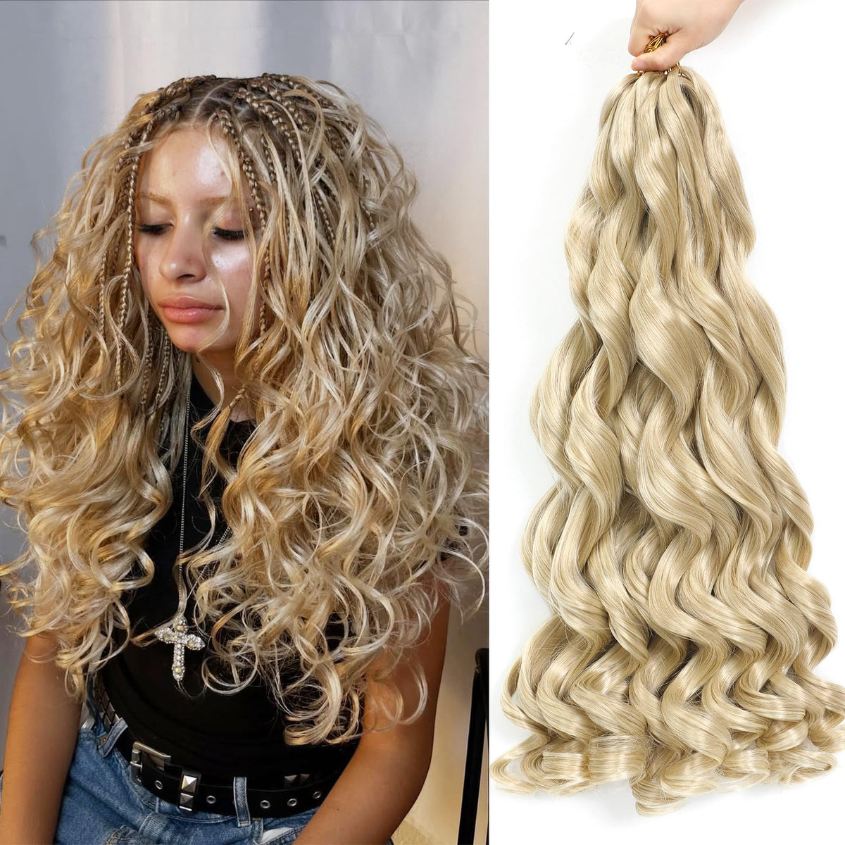 GOTEFERBE French Curl Braiding Hair 18 Inch front view