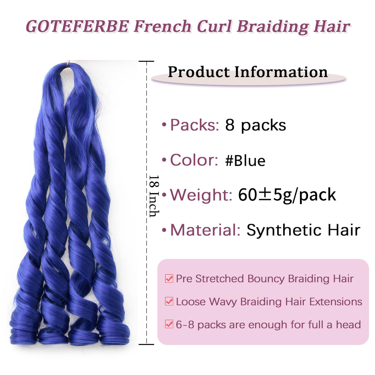 GOTEFERBE French Curl Braiding Hair 18 Inch packaging