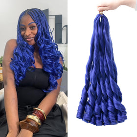 GOTEFERBE French Curl Braiding Hair 24 Inch blue model front view