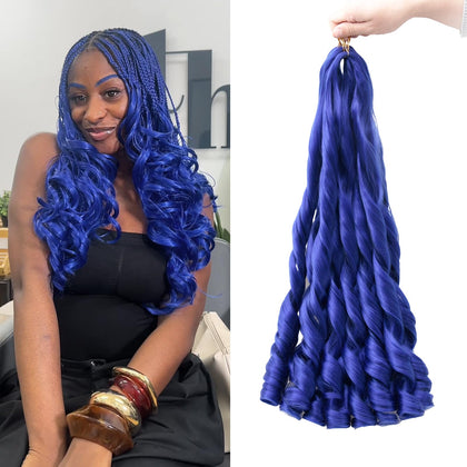 GOTEFERBE French Curl Braiding Hair 24 Inch blue model front view