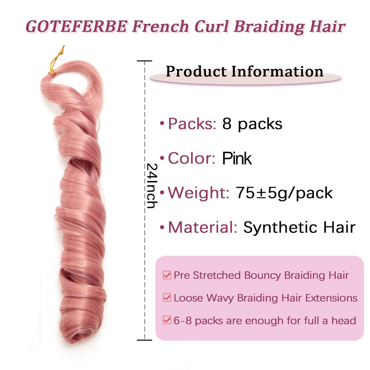 GOTEFERBE French Curl Braiding Hair 24 Inch close-up of curls
