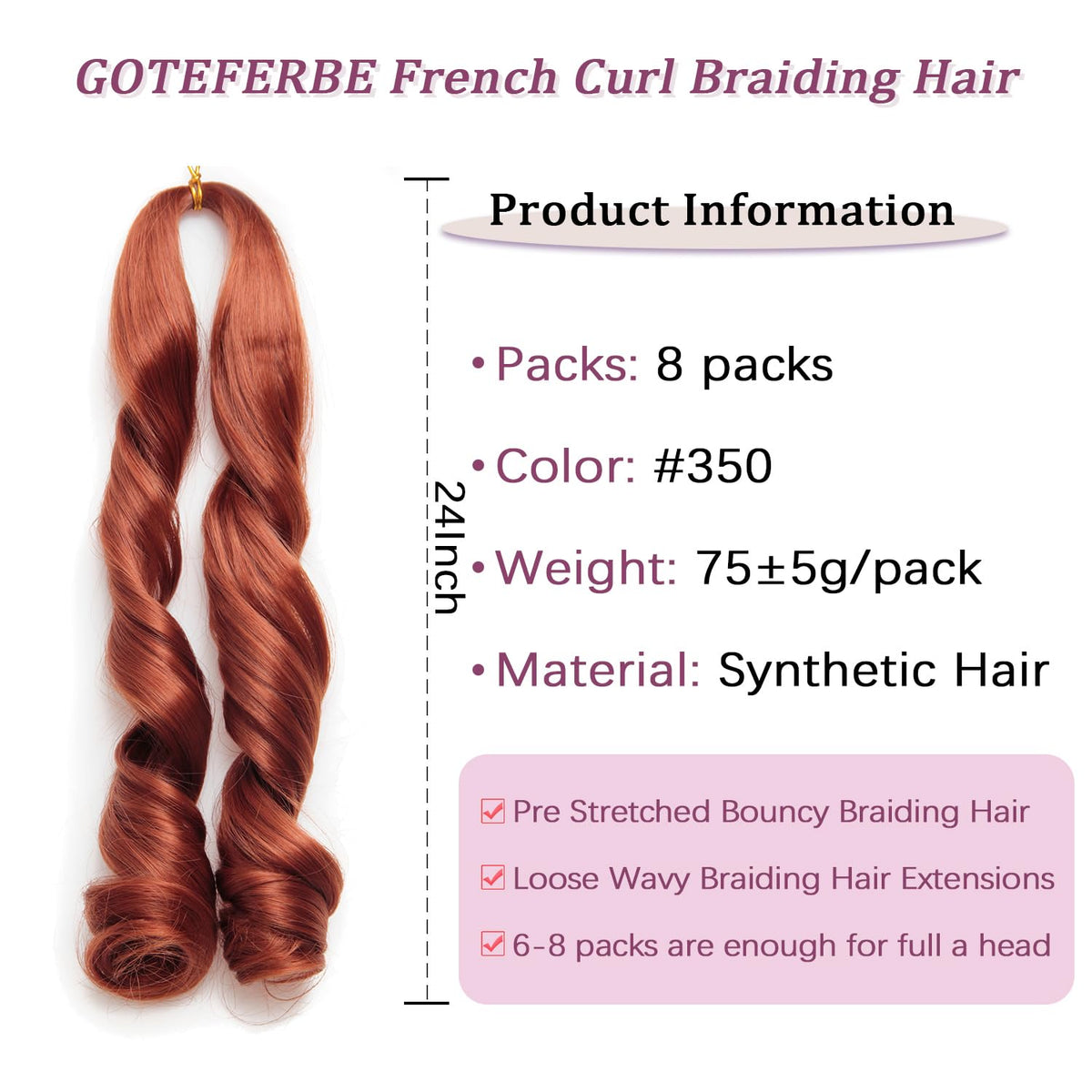 GOTEFERBE French Curl Braiding Hair 24 Inch close-up of texture