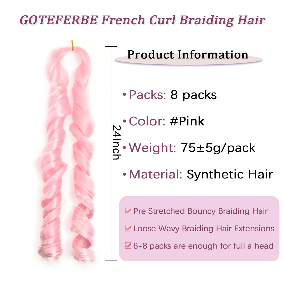 GOTEFERBE French Curl Braiding Hair 24 Inch close-up of texture