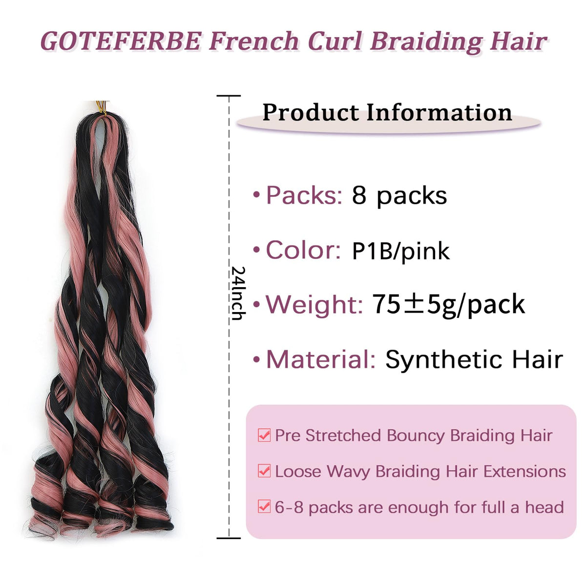 GOTEFERBE French Curl Braiding Hair 24 Inch close-up of texture