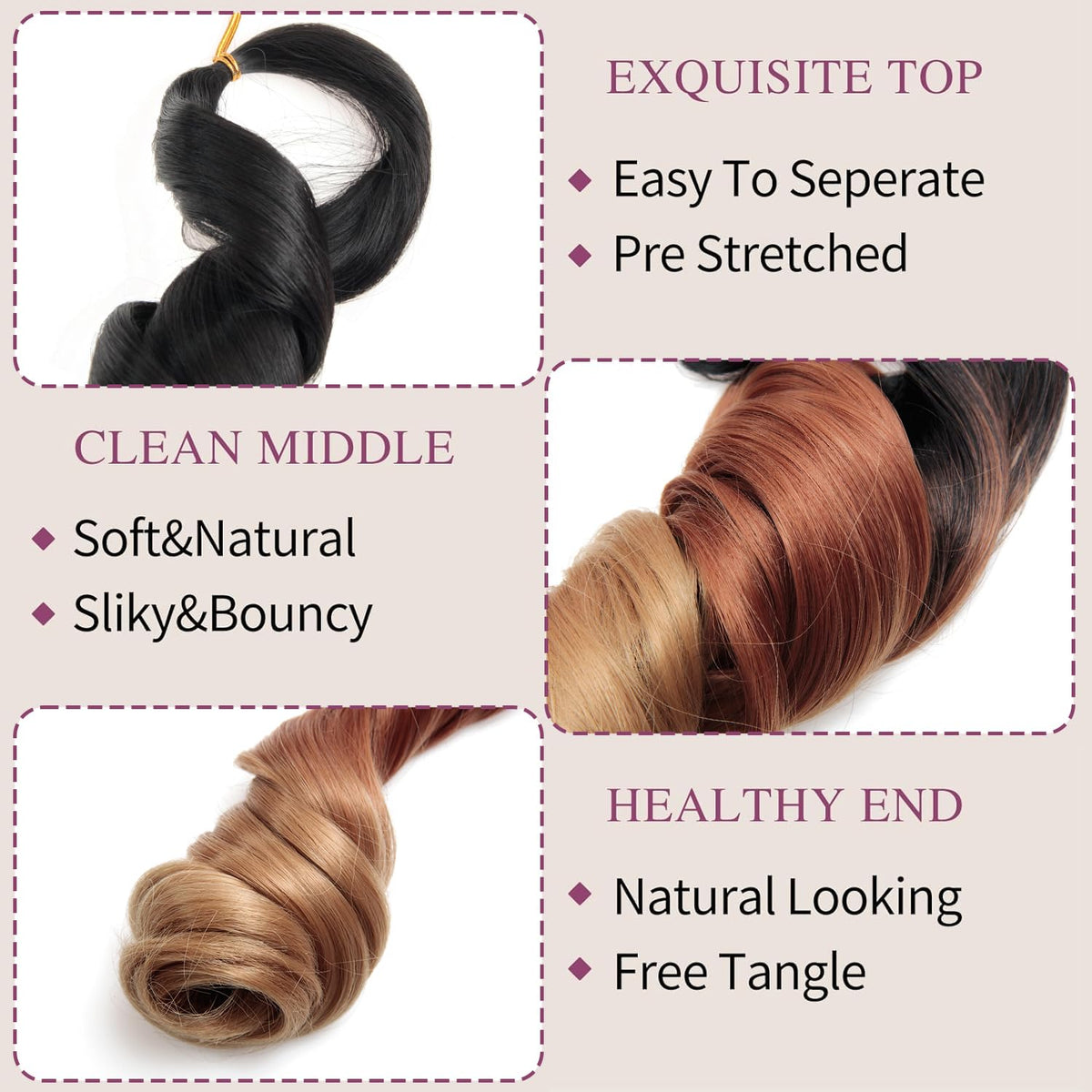 GOTEFERBE French Curl Braiding Hair 24 Inch close-up texture
