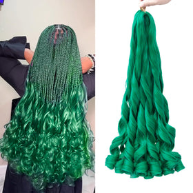 GOTEFERBE French Curl Braiding Hair 24 inch dark green front view