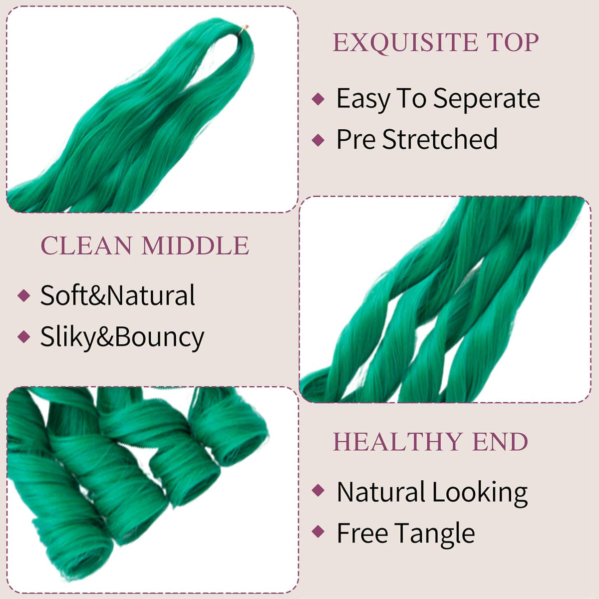 GOTEFERBE French Curl Braiding Hair 24 inch dark green styled in braids