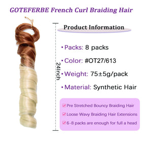 GOTEFERBE French Curl Braiding Hair 24 Inch displayed with multiple packs