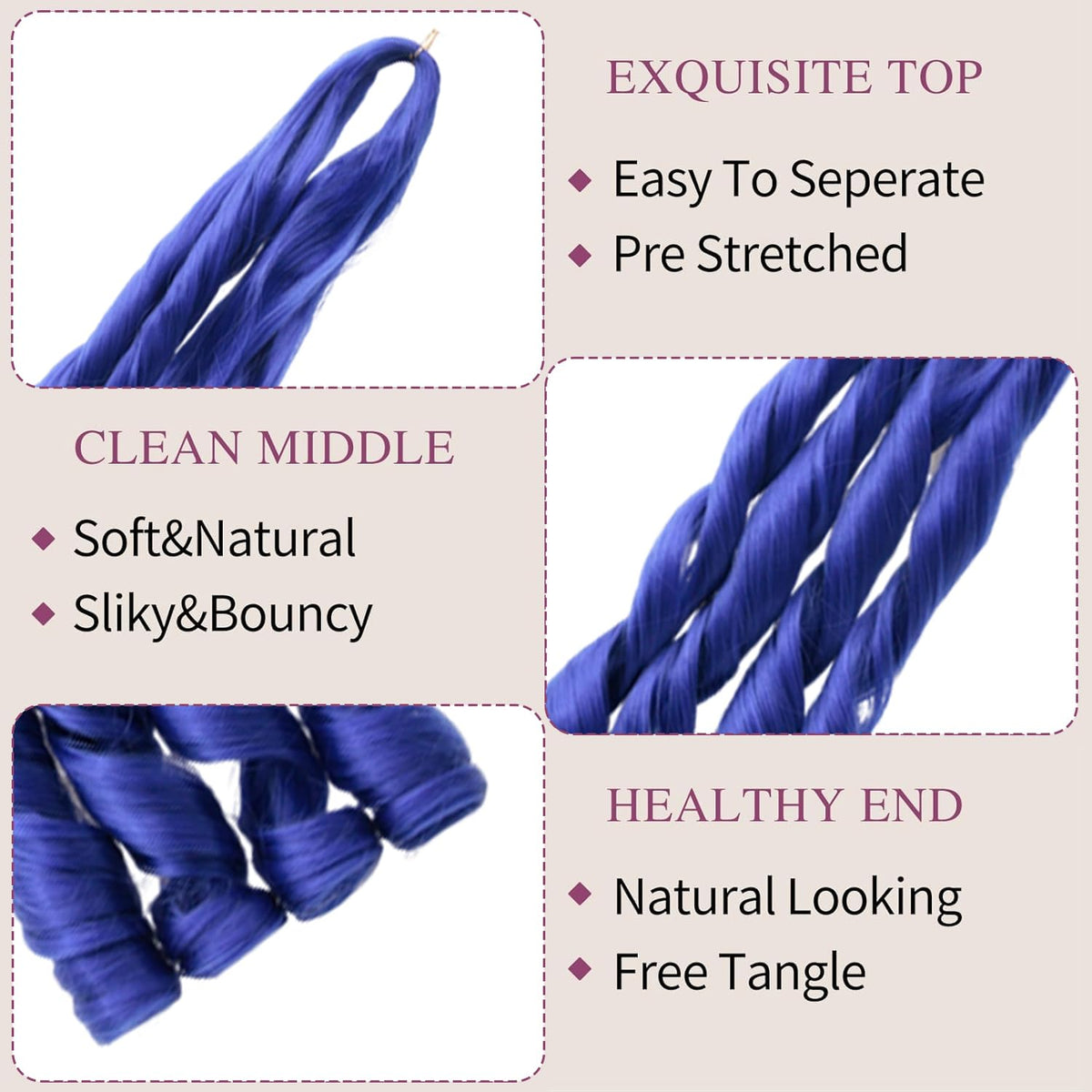 GOTEFERBE French Curl Braiding Hair 24 Inch displayed with styling tools