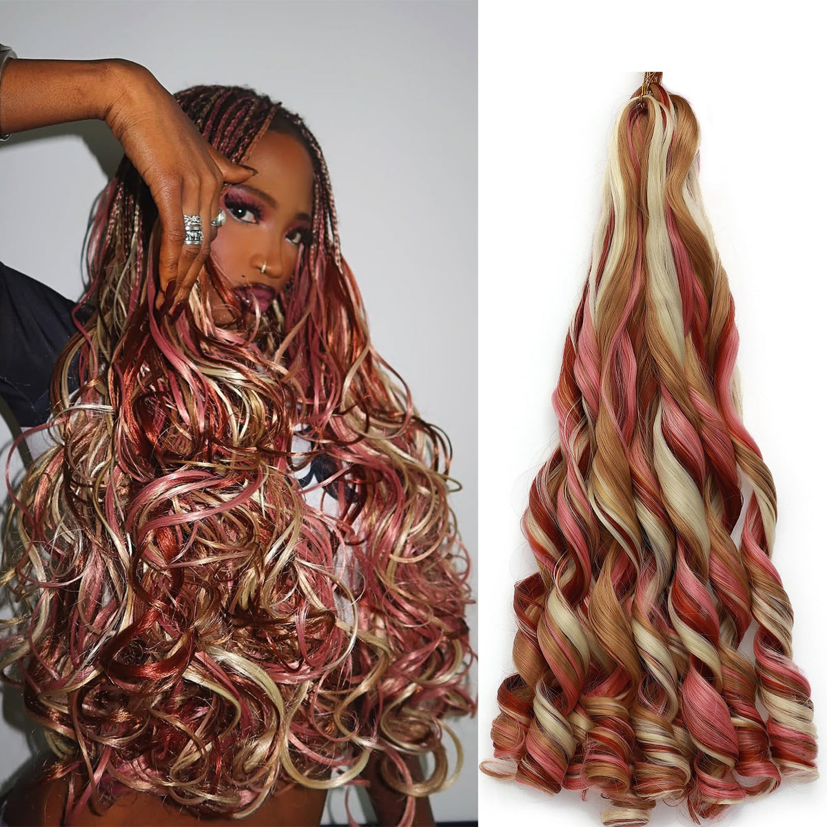 GOTEFERBE French Curl Braiding Hair 24 Inch front view