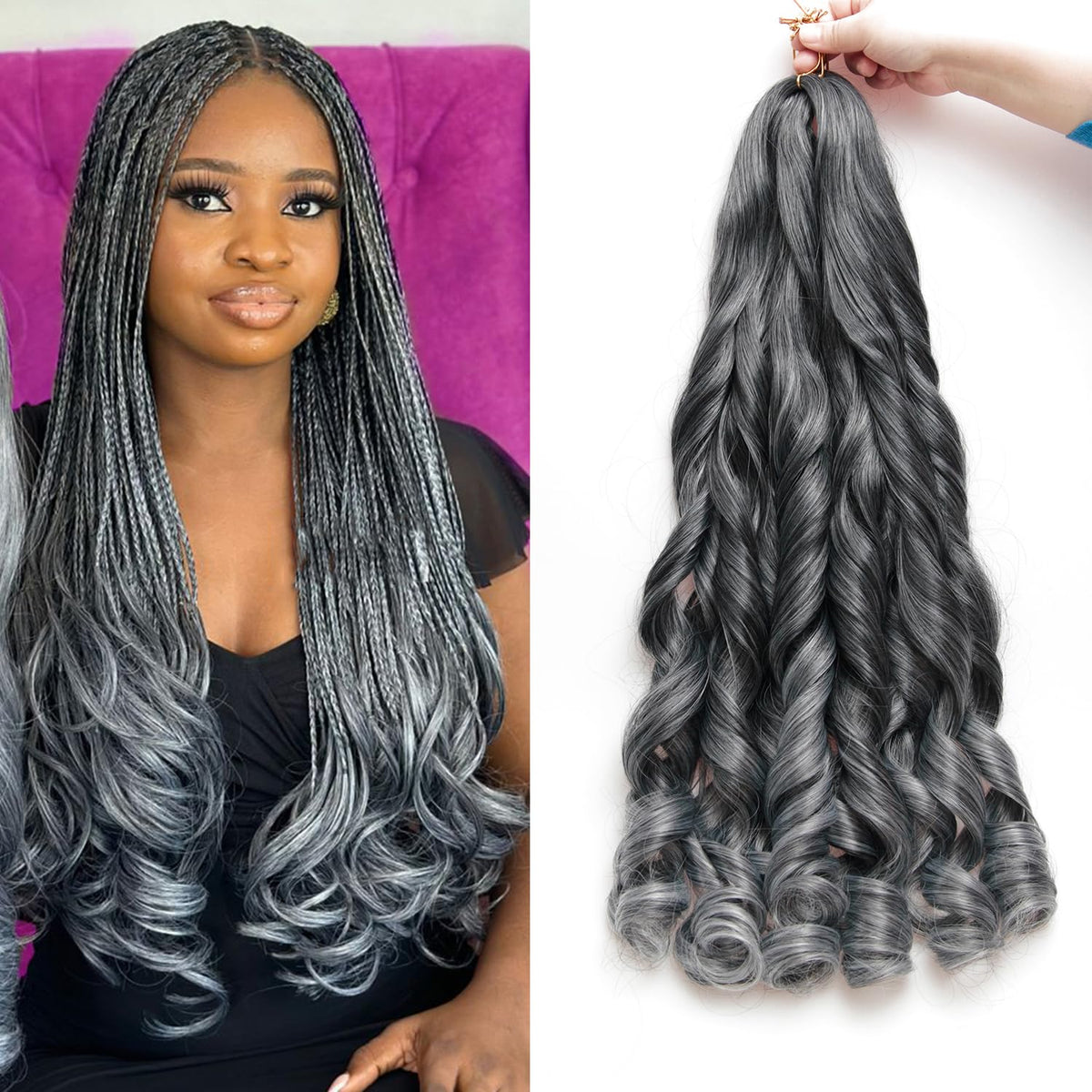 GOTEFERBE French Curl Braiding Hair 24 Inch front view