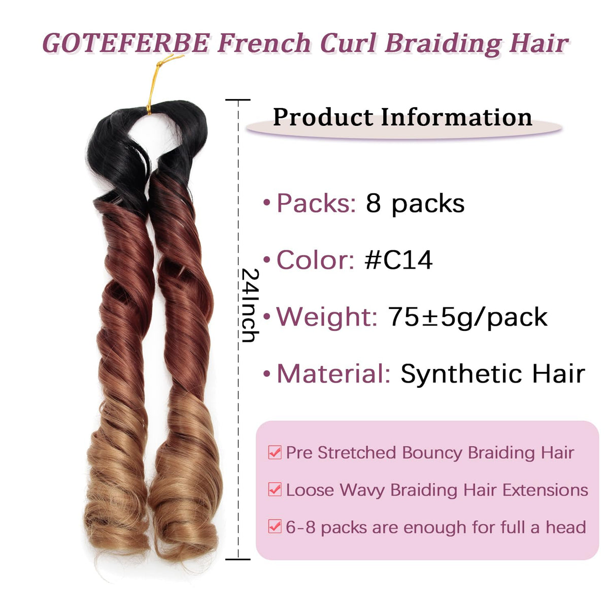 GOTEFERBE French Curl Braiding Hair 24 Inch loose wavy style