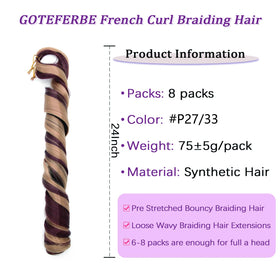 GOTEFERBE French Curl Braiding Hair 24 Inch packaging