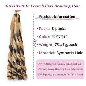 GOTEFERBE French Curl Braiding Hair 24 Inch packaging