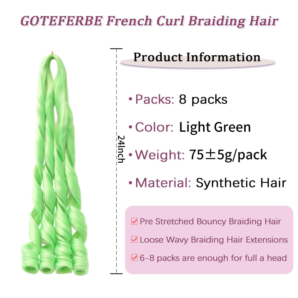 GOTEFERBE French Curl Braiding Hair 24 Inch packaging
