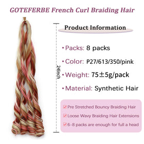 GOTEFERBE French Curl Braiding Hair 24 Inch packaging