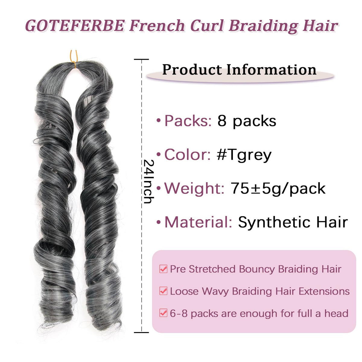 GOTEFERBE French Curl Braiding Hair 24 Inch packaging