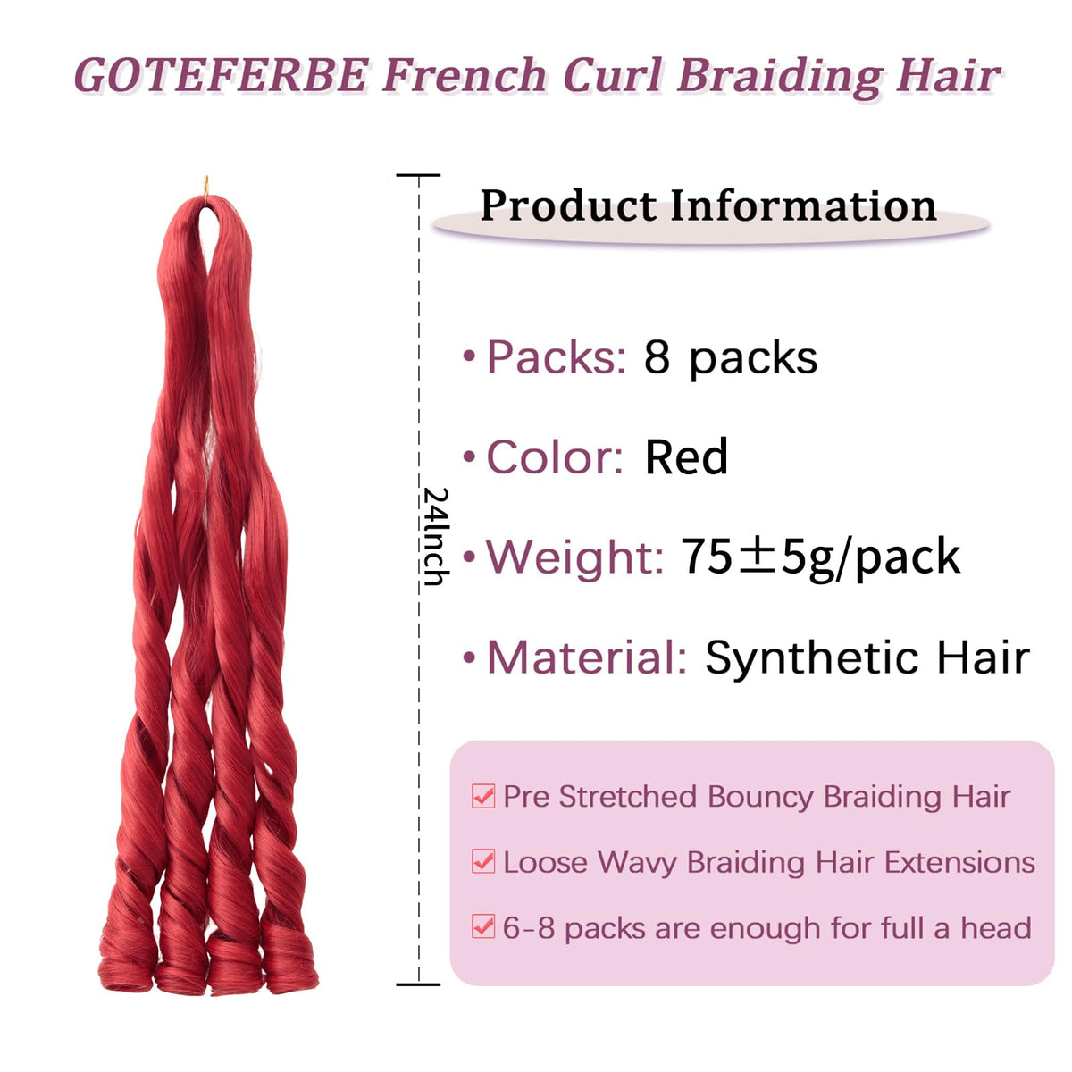 GOTEFERBE French Curl Braiding Hair 24 Inch packaging