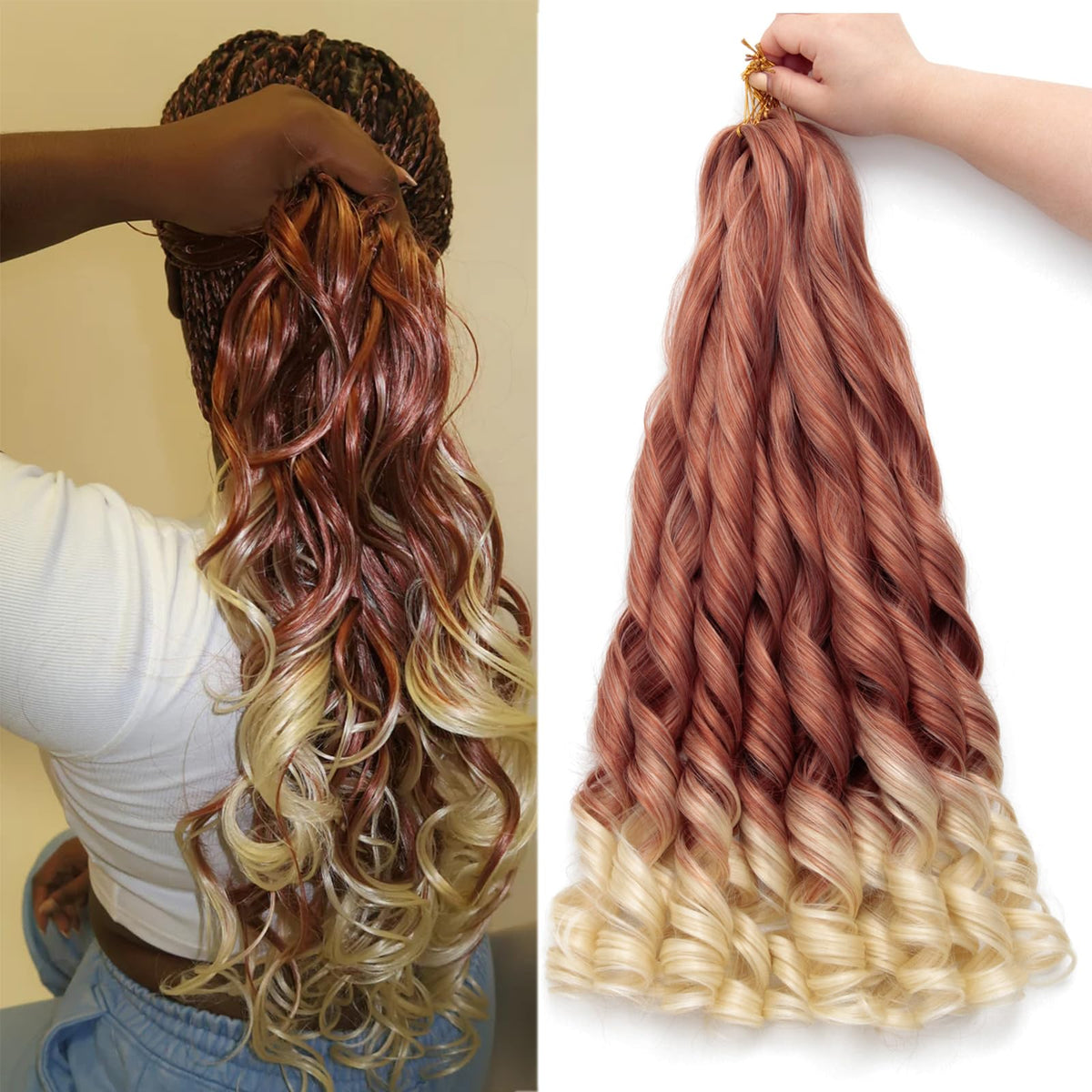 GOTEFERBE French Curl Braiding Hair 24 Inch T350/613 front view