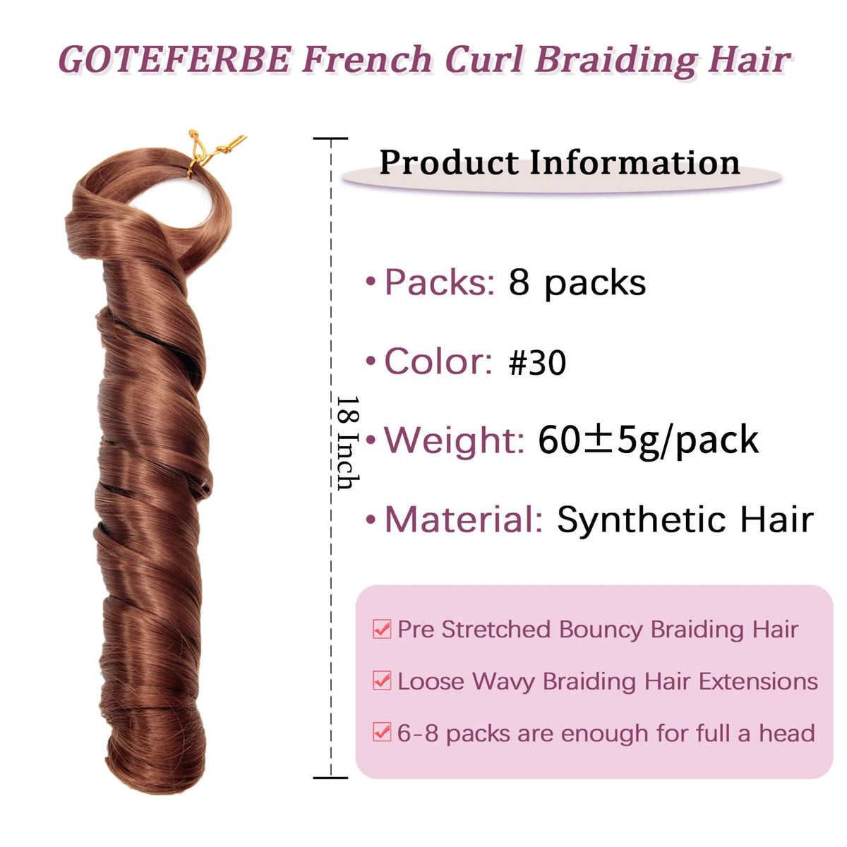 GOTEFERBE French Curl Braiding Hair 8 packs arrangement