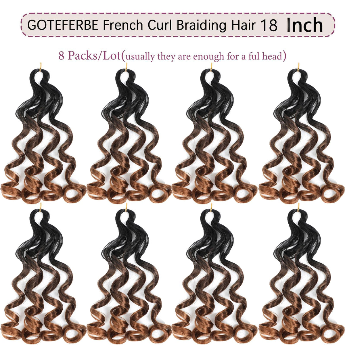 GOTEFERBE French Curl Braiding Hair 8 packs display