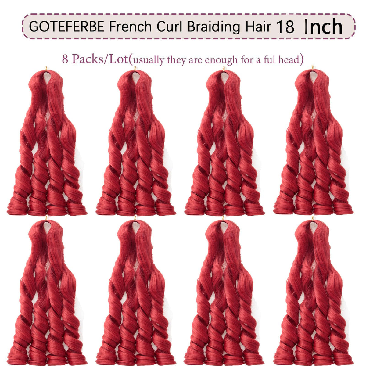 GOTEFERBE French Curl Braiding Hair 8 packs displayed