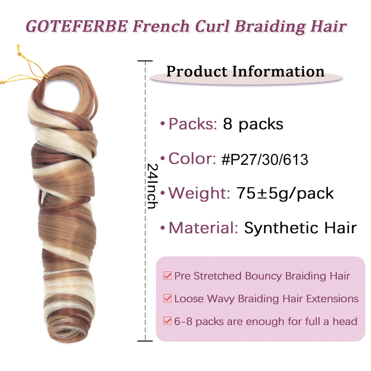 GOTEFERBE French Curl Braiding Hair close-up of texture