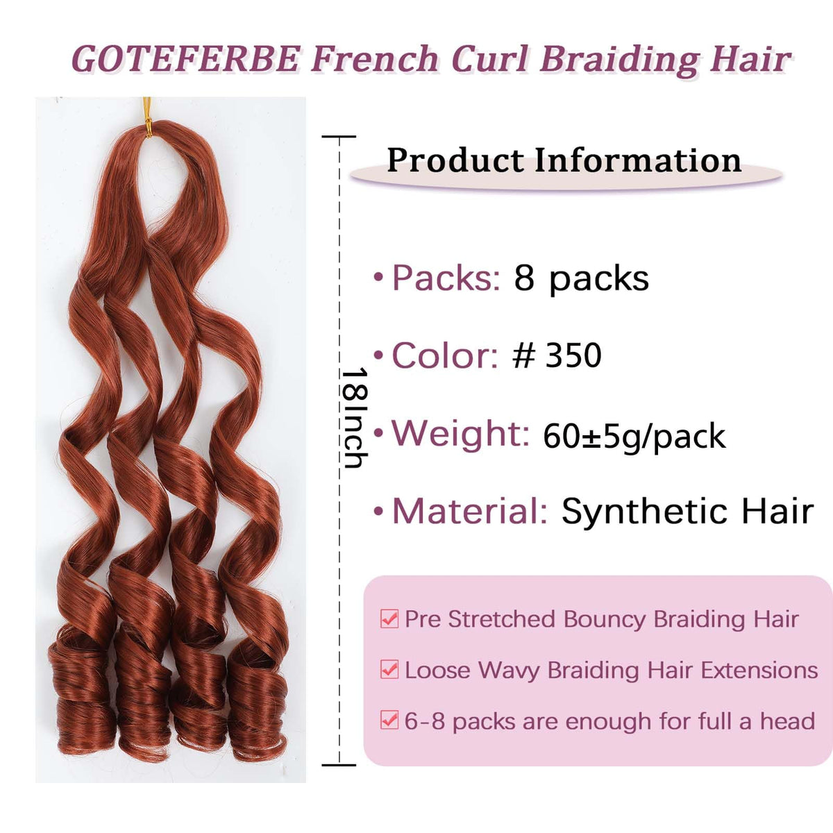 GOTEFERBE French Curl Braiding Hair close-up of texture