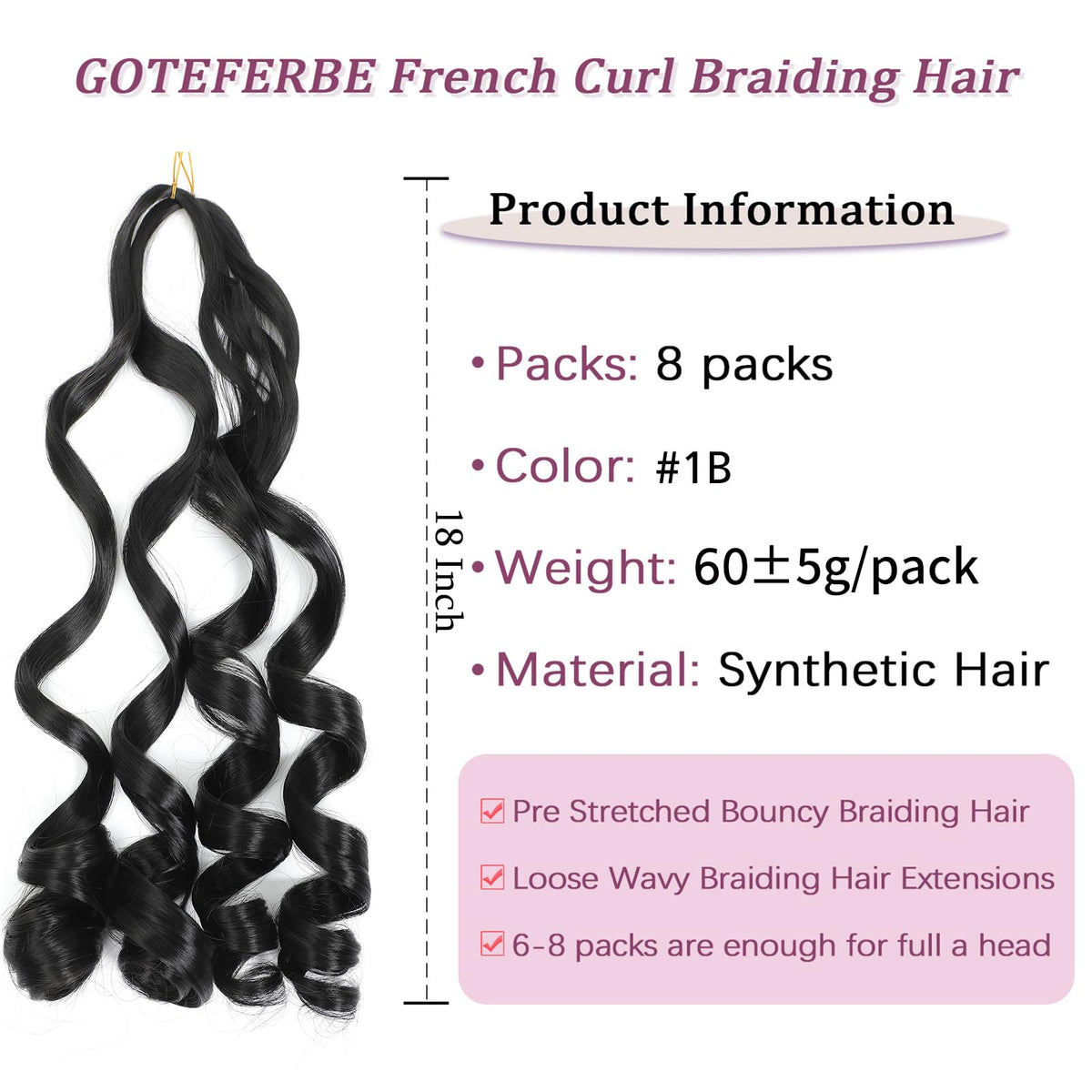 GOTEFERBE French Curl Braiding Hair close-up of texture