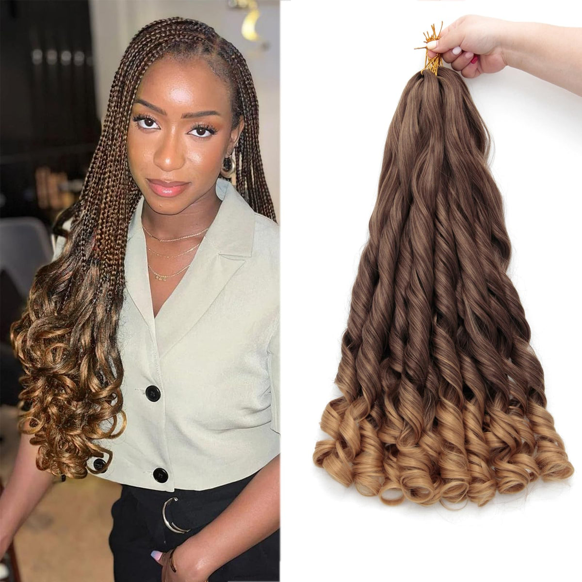 GOTEFERBE French Curl Braiding Hair Extensions 24 Inch T4/27 front view