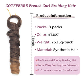 GOTEFERBE French Curl Braiding Hair Extensions 24 Inch T4/27 packaging