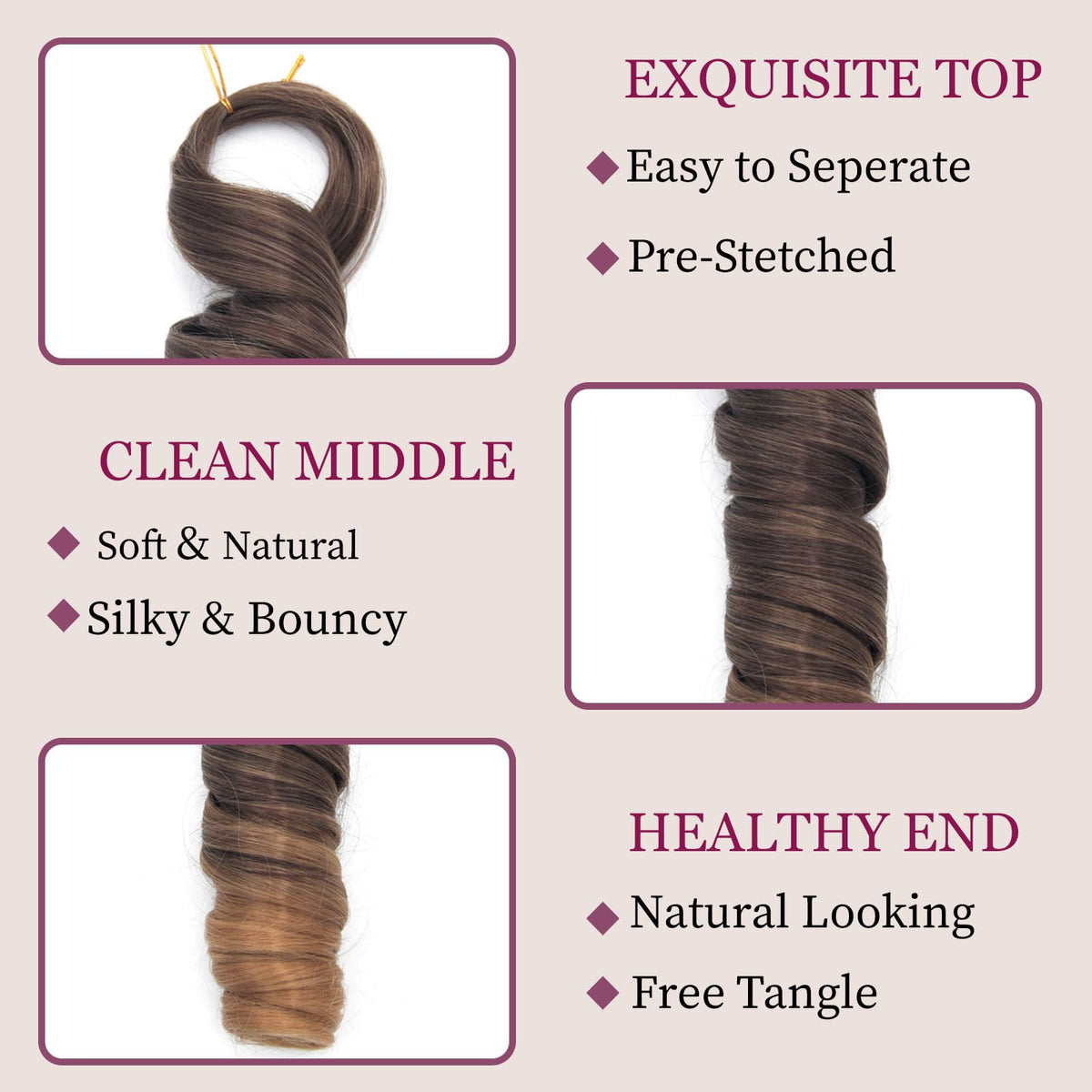 GOTEFERBE French Curl Braiding Hair Extensions 24 Inch T4/27 styled on model