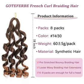 GOTEFERBE French Curl Crochet Braiding Hair 18 Inch close-up of texture