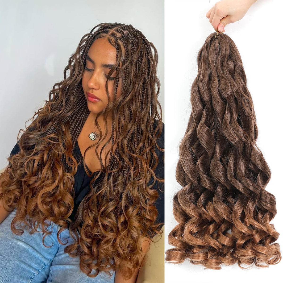 GOTEFERBE French Curl Crochet Braiding Hair 18 Inch front view