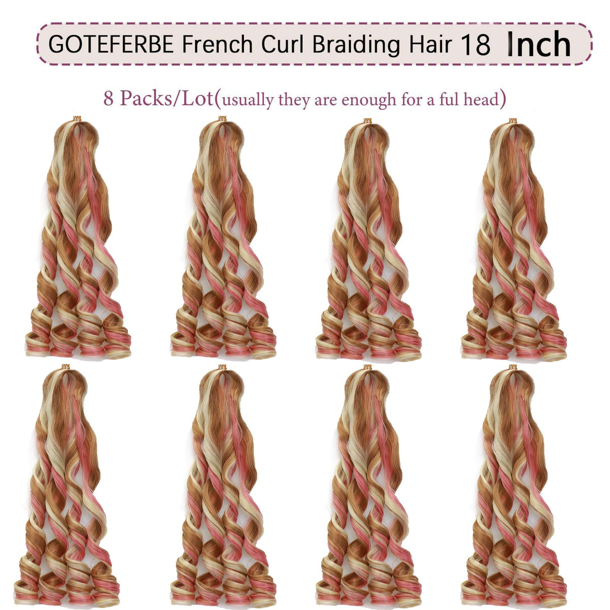 GOTEFERBE French Curl Crochet Braiding Hair 8 packs display