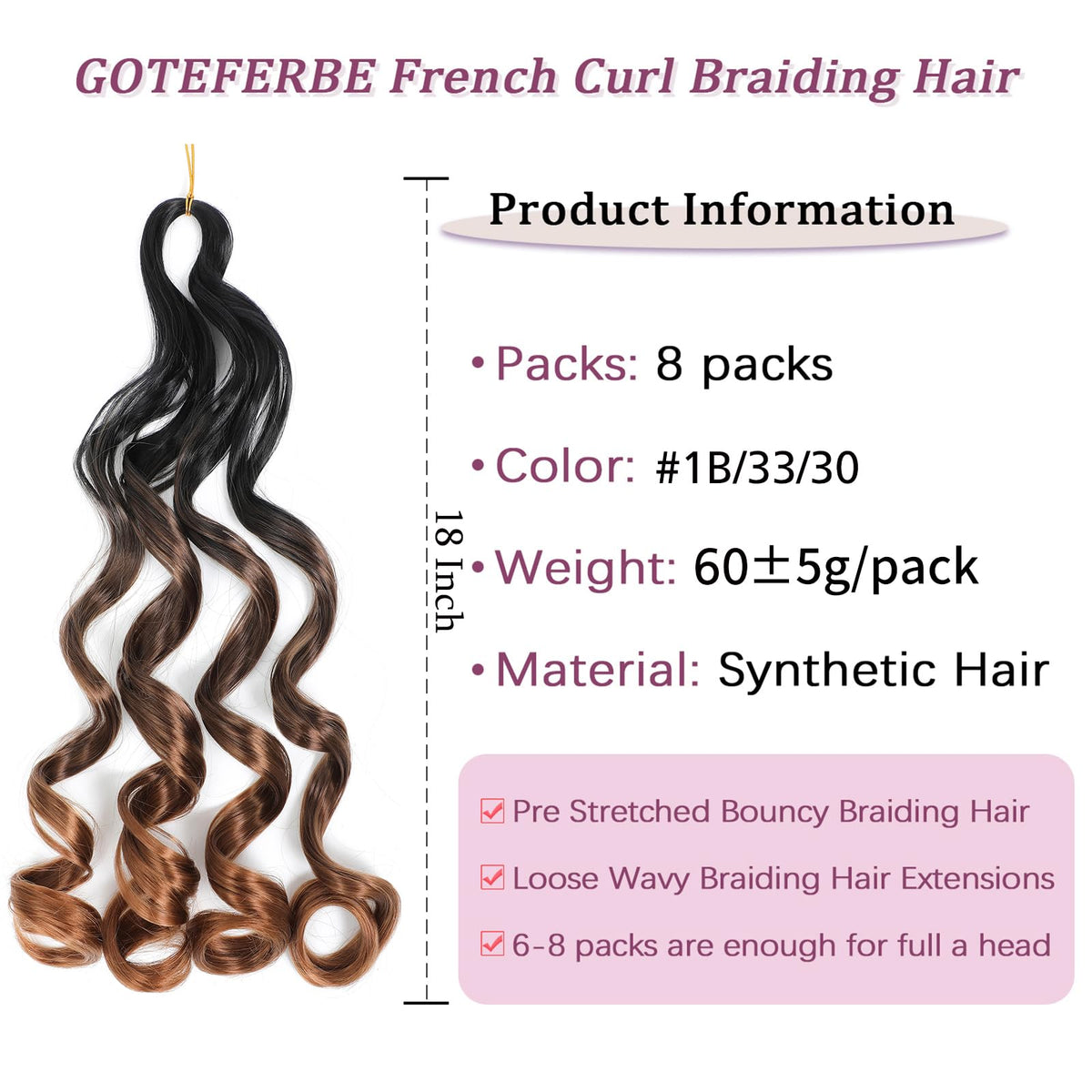 GOTEFERBE French Curl synthetic hair close-up