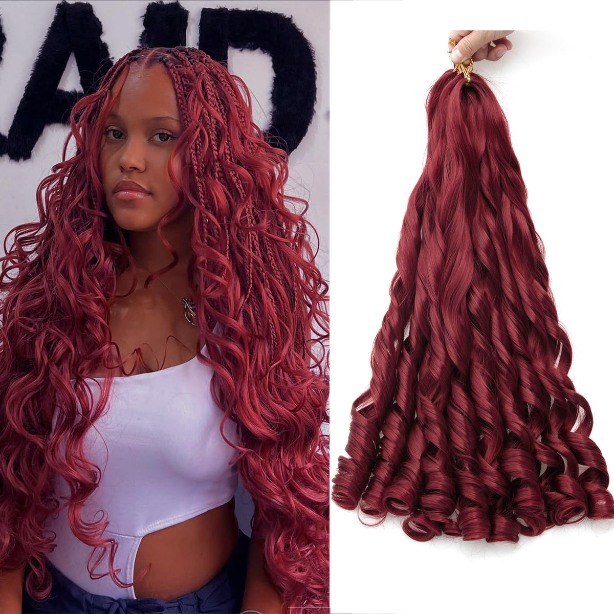 GOTEFERBE French Curly Braiding Hair 24 inch mixed burgundy front view