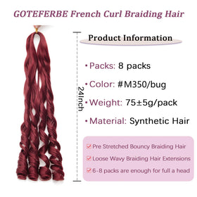 GOTEFERBE French Curly Braiding Hair 24 inch mixed burgundy packaging
