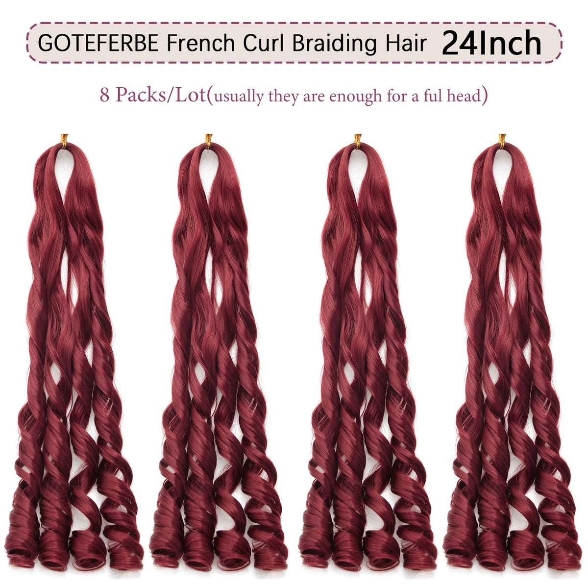 GOTEFERBE French Curly Braiding Hair 24 inch mixed burgundy side view