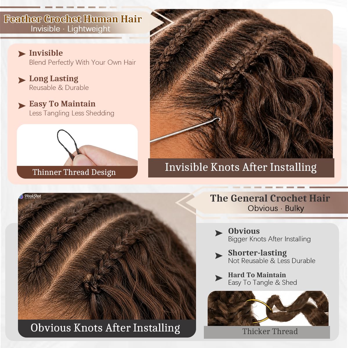 Goulus crochet hair bundle showing natural shine