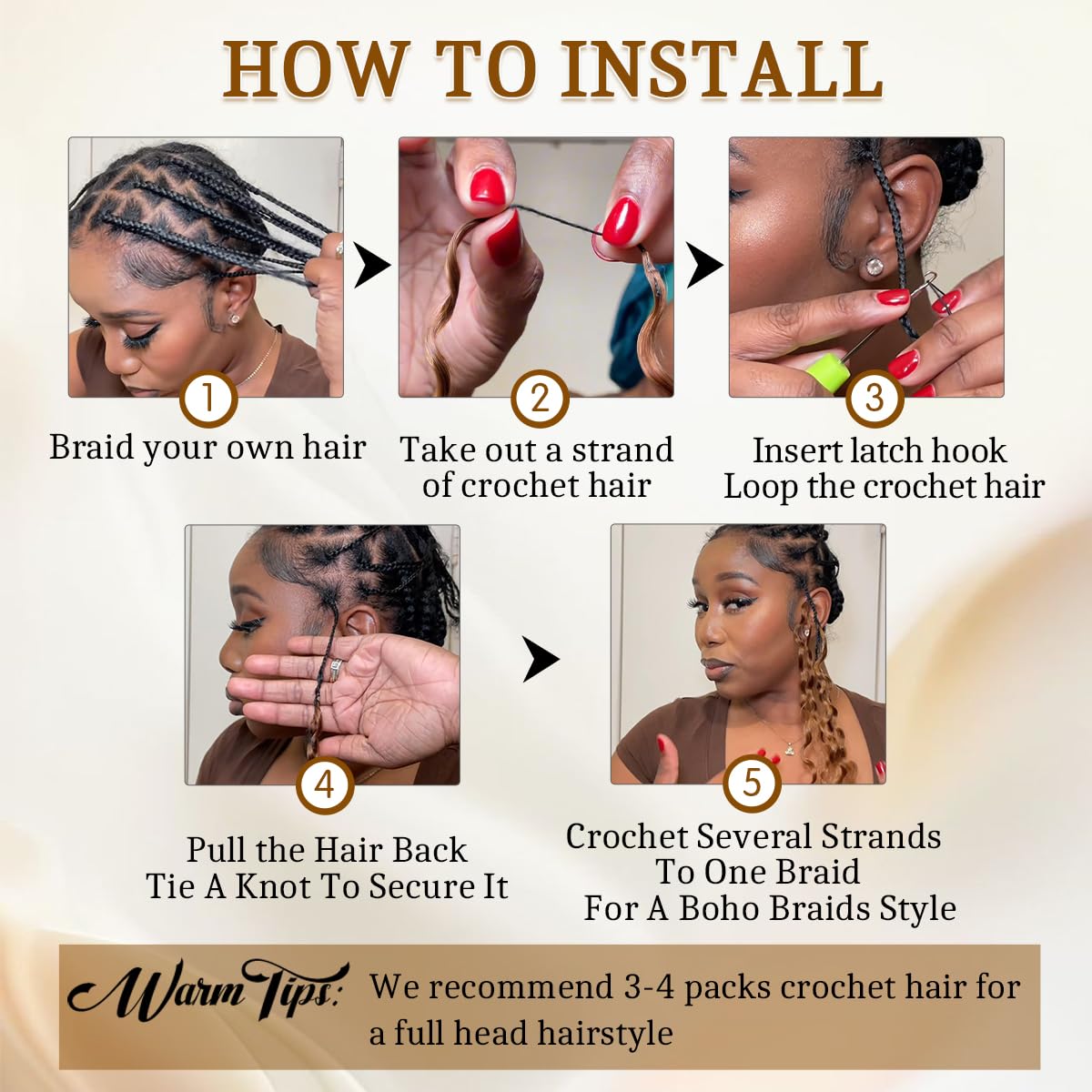 Goulus crochet hair displayed with styling tools