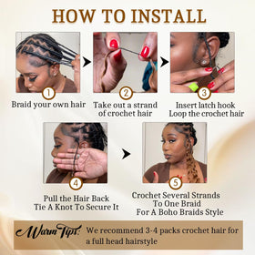 Goulus crochet hair displayed with styling tools