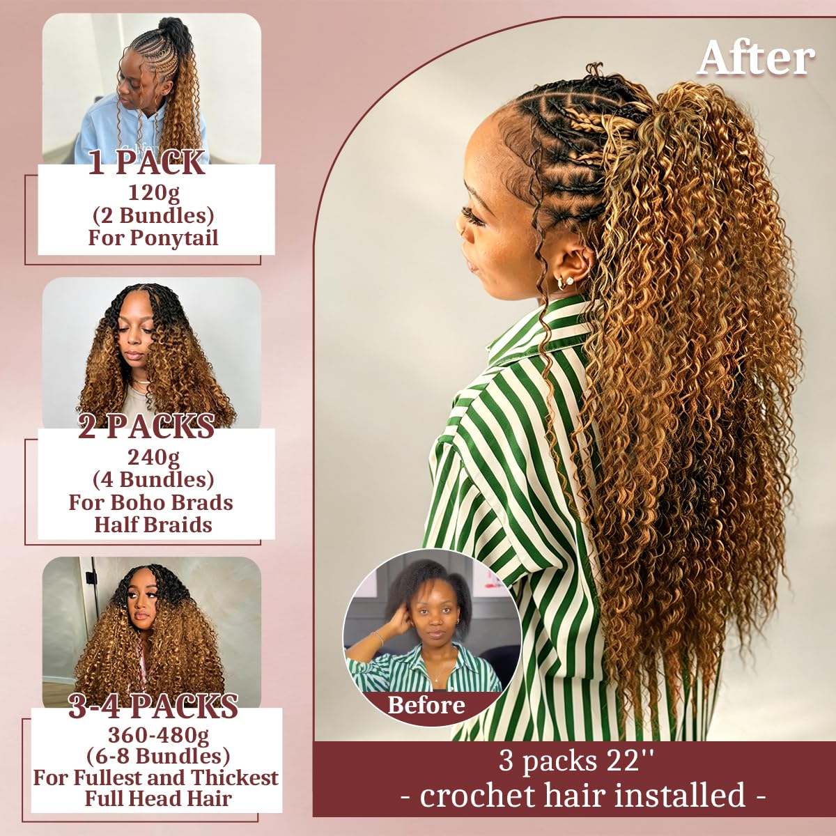 Goulus crochet hair in a half up half down hairstyle