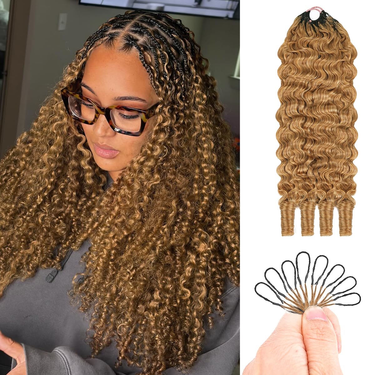 Goulus Honey Blonde Burmese Curly Crochet Hair front view
