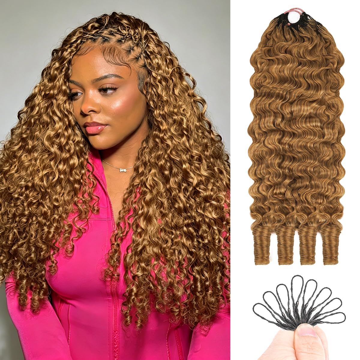 Goulus Honey Brown Burmese Curly Crochet Hair front view