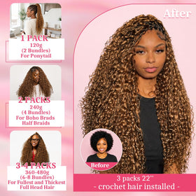 Goulus Honey Brown Burmese Curly Crochet Hair showing installation process